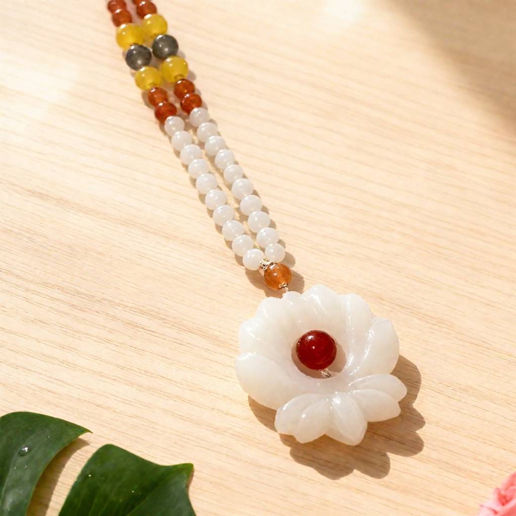 H153 White Lotus Multi-Gem Necklace